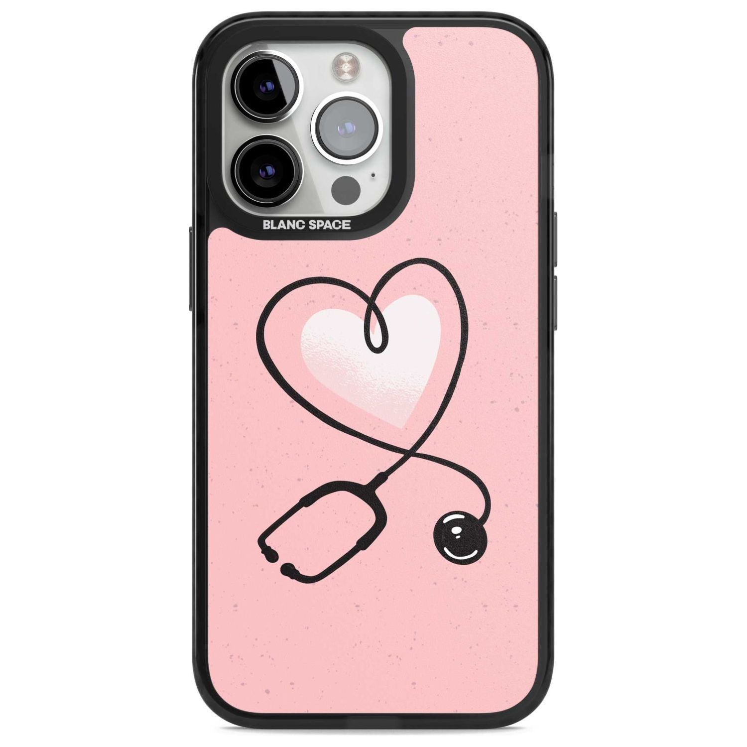 Medical Inspired Design Stethoscope Heart Phone Case iPhone 15 Pro Max / Magsafe Black Impact Case,iPhone 15 Pro / Magsafe Black Impact Case,iPhone 14 Pro Max / Magsafe Black Impact Case,iPhone 14 Pro / Magsafe Black Impact Case,iPhone 13 Pro / Magsafe Black Impact Case Blanc Space