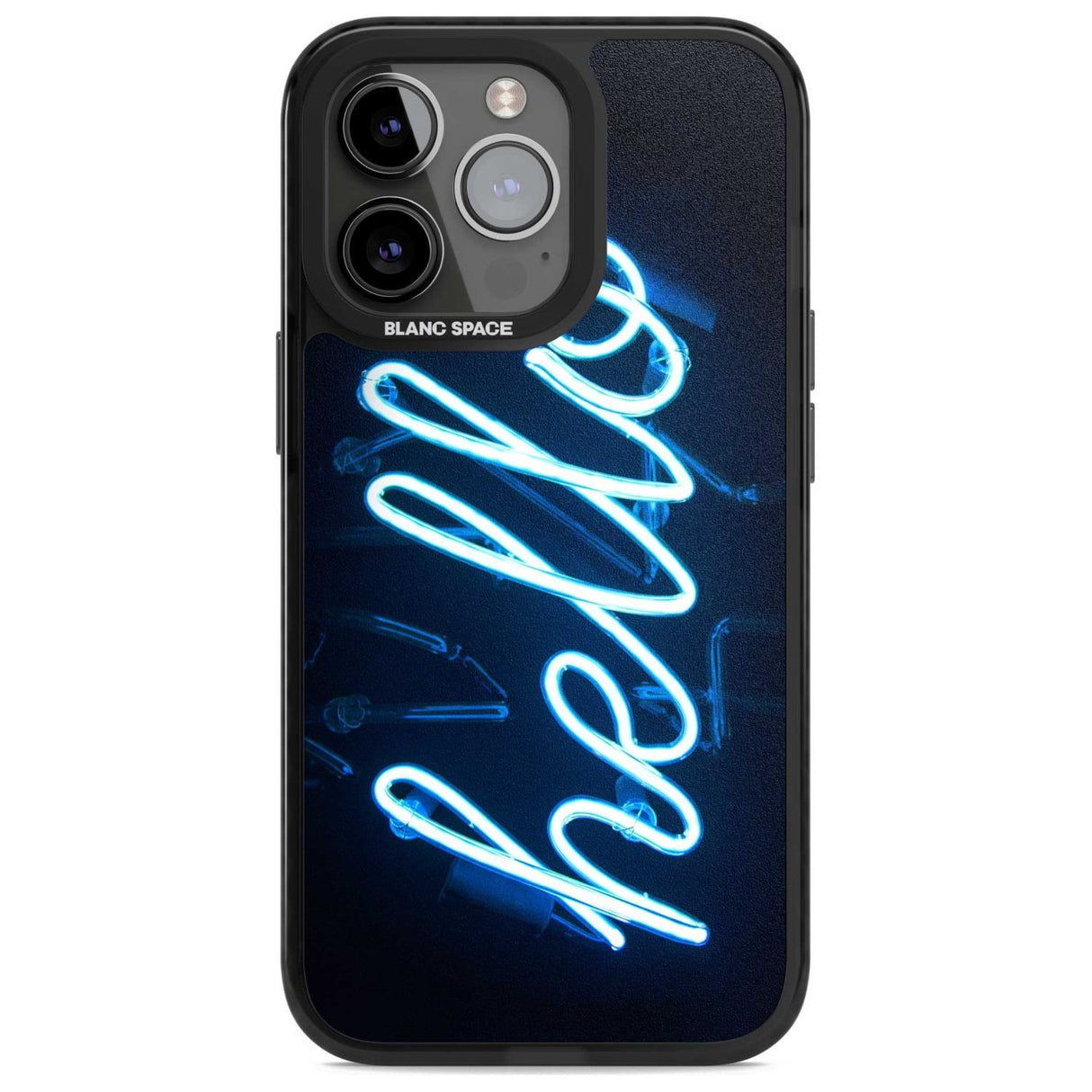 "Hello" Blue Cursive Neon Sign Phone Case iPhone 15 Pro Max / Magsafe Black Impact Case,iPhone 15 Pro / Magsafe Black Impact Case,iPhone 14 Pro Max / Magsafe Black Impact Case,iPhone 14 Pro / Magsafe Black Impact Case,iPhone 13 Pro / Magsafe Black Impact Case Blanc Space