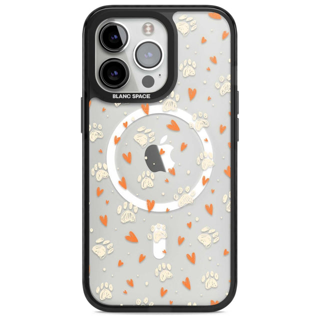 Paws & Hearts Pattern (Clear) Phone Case iPhone 15 Pro Max / Magsafe Black Impact Case,iPhone 15 Pro / Magsafe Black Impact Case,iPhone 14 Pro Max / Magsafe Black Impact Case,iPhone 14 Pro / Magsafe Black Impact Case,iPhone 13 Pro / Magsafe Black Impact Case Blanc Space