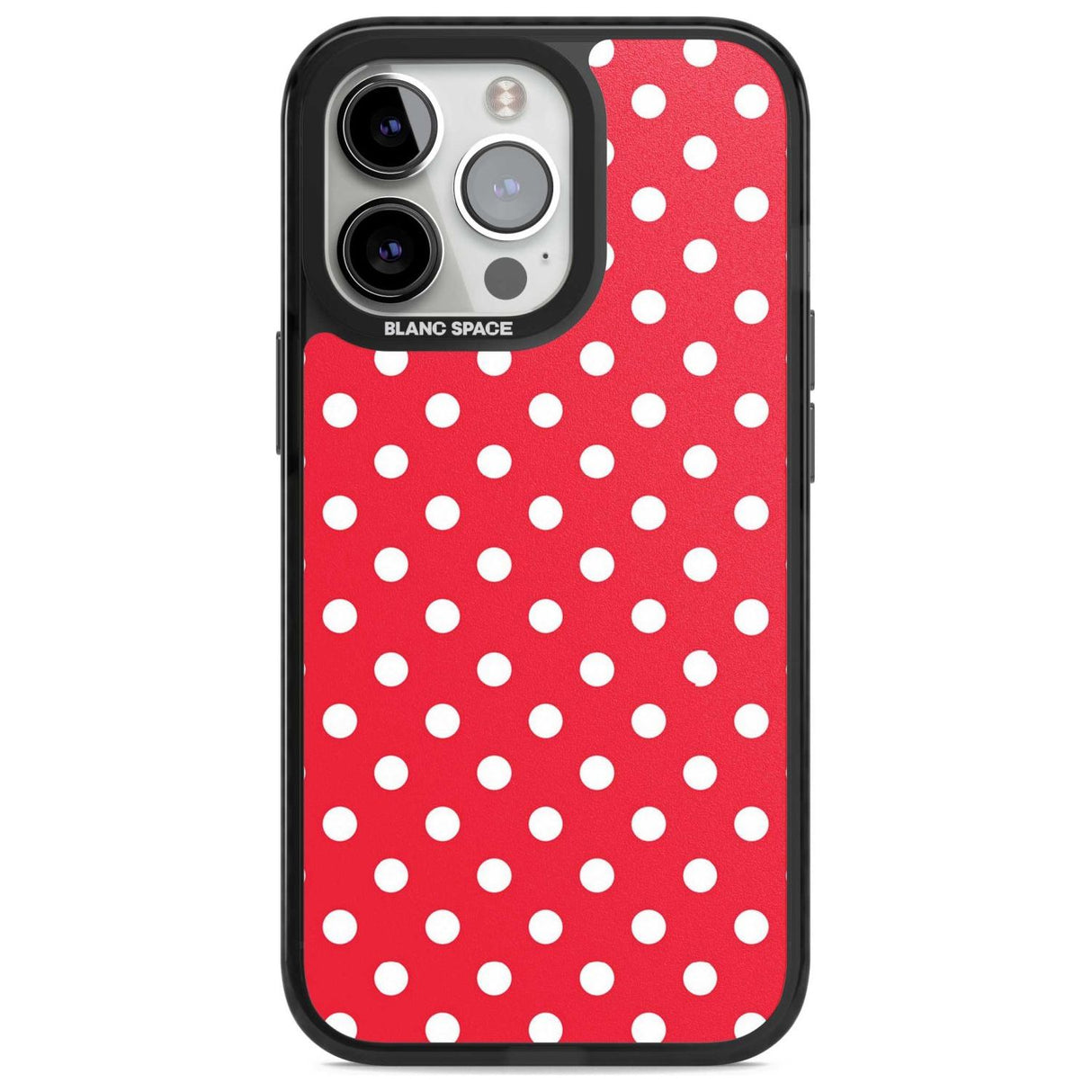 Designer Lava Red Polka Dot Phone Case iPhone 15 Pro / Magsafe Black Impact Case,iPhone 15 Pro Max / Magsafe Black Impact Case,iPhone 14 Pro Max / Magsafe Black Impact Case,iPhone 13 Pro / Magsafe Black Impact Case,iPhone 14 Pro / Magsafe Black Impact Case Blanc Space