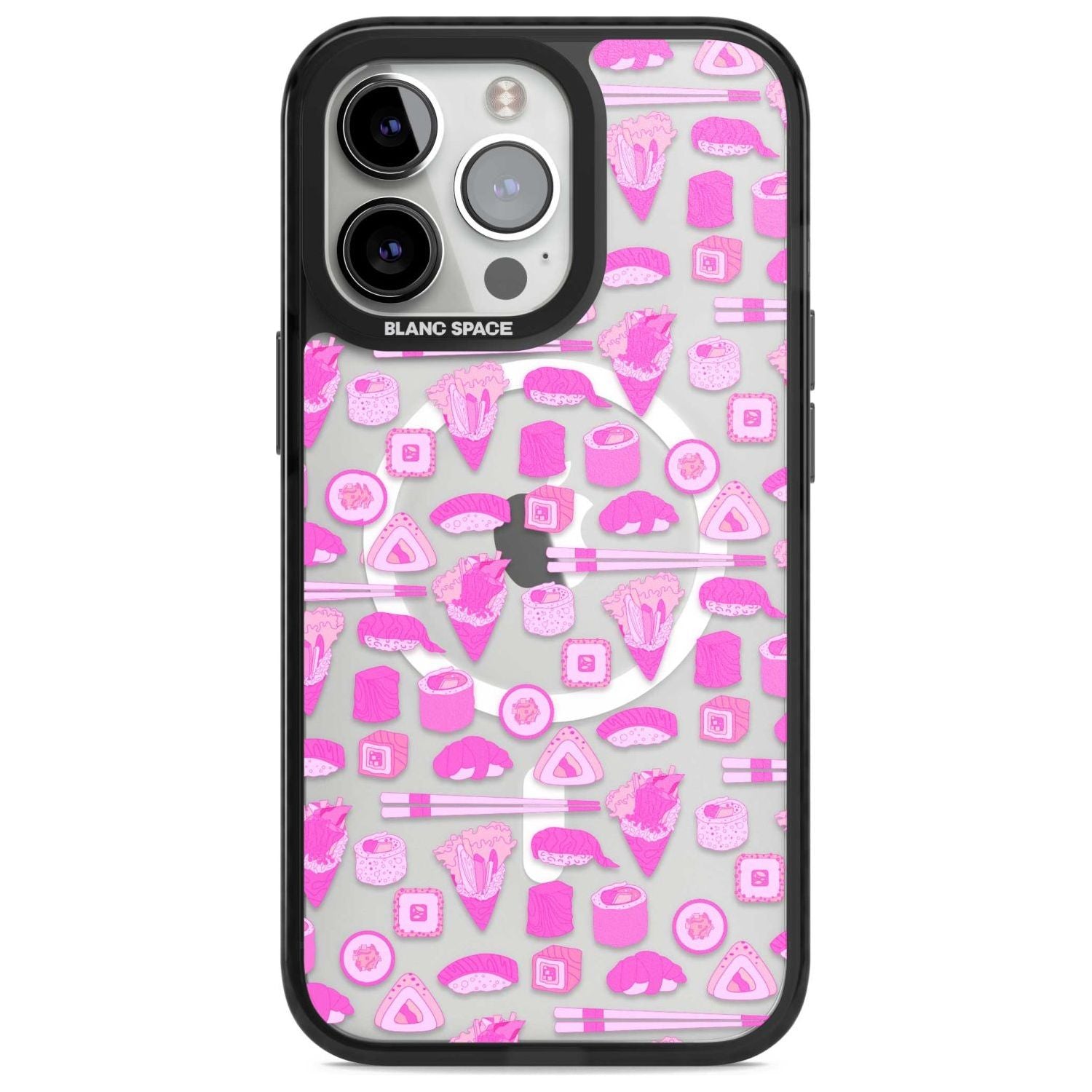 Bright Pink Sushi Pattern Phone Case iPhone 15 Pro Max / Magsafe Black Impact Case,iPhone 15 Pro / Magsafe Black Impact Case,iPhone 14 Pro Max / Magsafe Black Impact Case,iPhone 14 Pro / Magsafe Black Impact Case,iPhone 13 Pro / Magsafe Black Impact Case Blanc Space