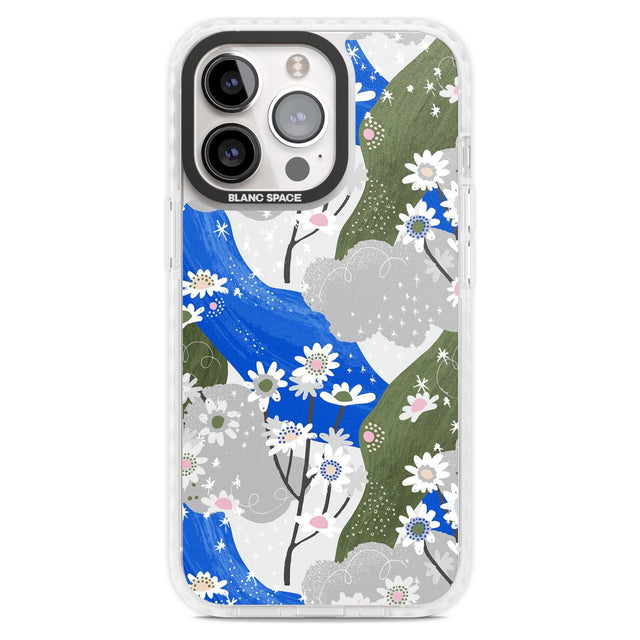 Blue & Grey Daisies Pattern Phone Case iPhone 15 Pro Max / Magsafe Impact Case,iPhone 15 Pro / Magsafe Impact Case Blanc Space
