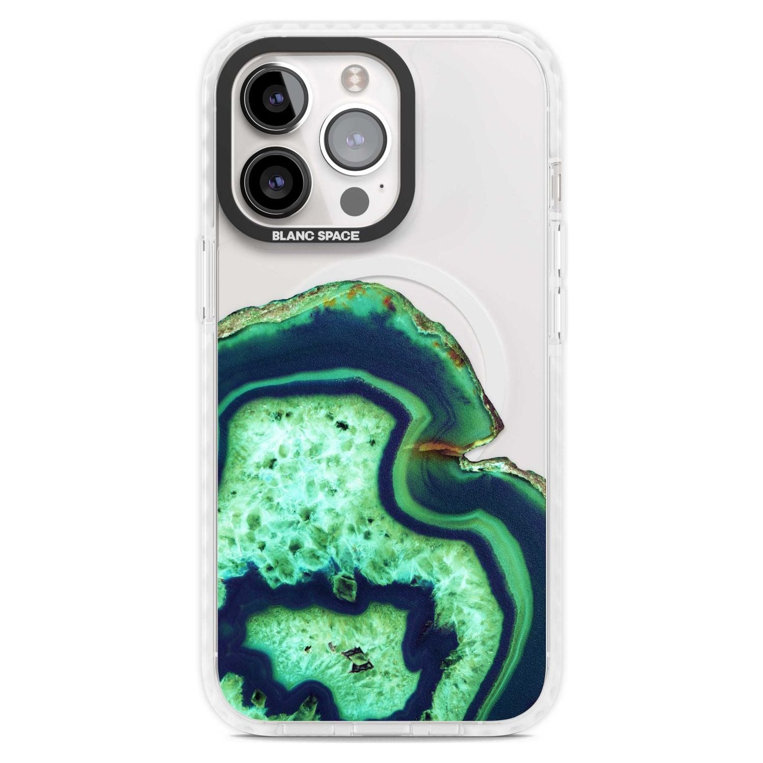 Neon Green & Blue Agate Crystal Transparent Design Phone Case iPhone 15 Pro Max / Magsafe Impact Case,iPhone 15 Pro / Magsafe Impact Case Blanc Space