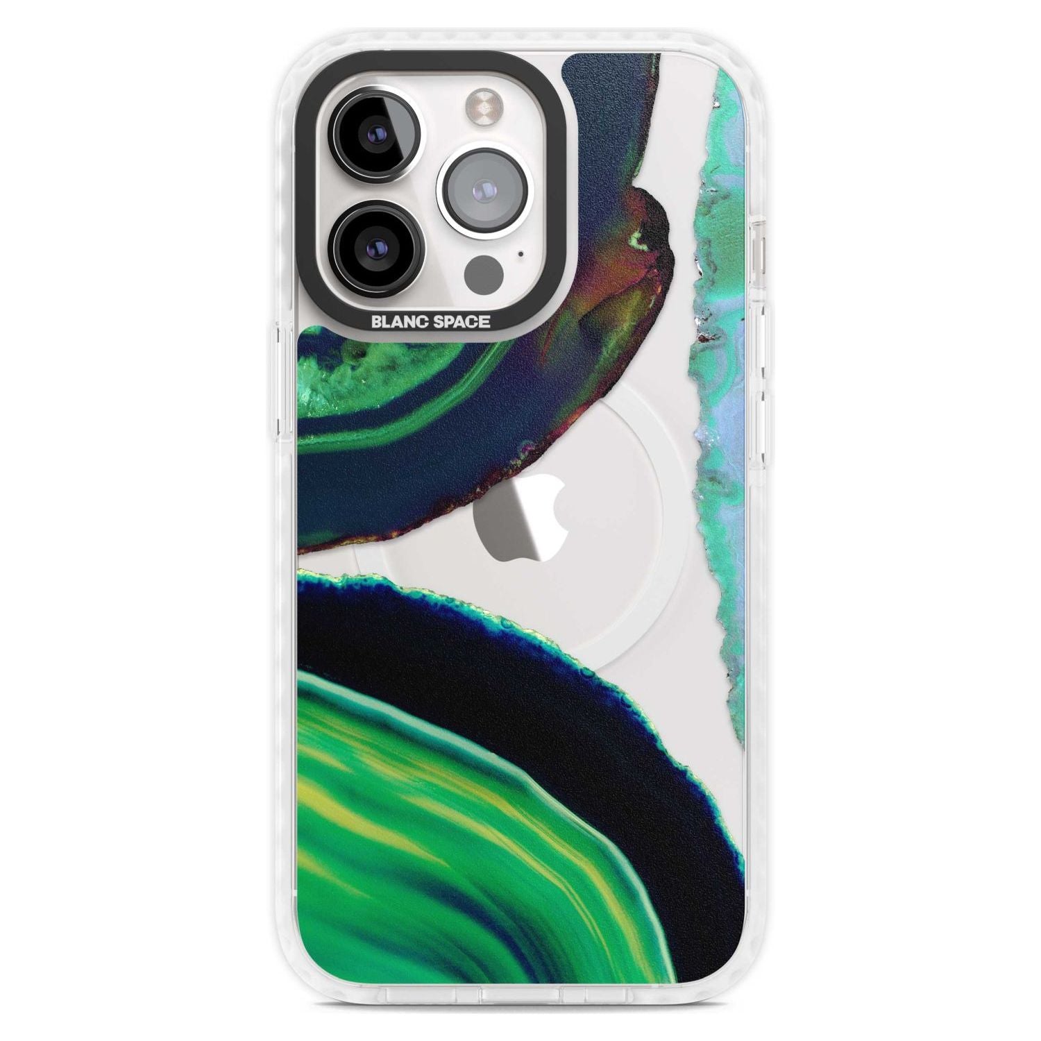 Green & Navy Gemstone Crystal Clear Design Phone Case iPhone 15 Pro Max / Magsafe Impact Case,iPhone 15 Pro / Magsafe Impact Case Blanc Space