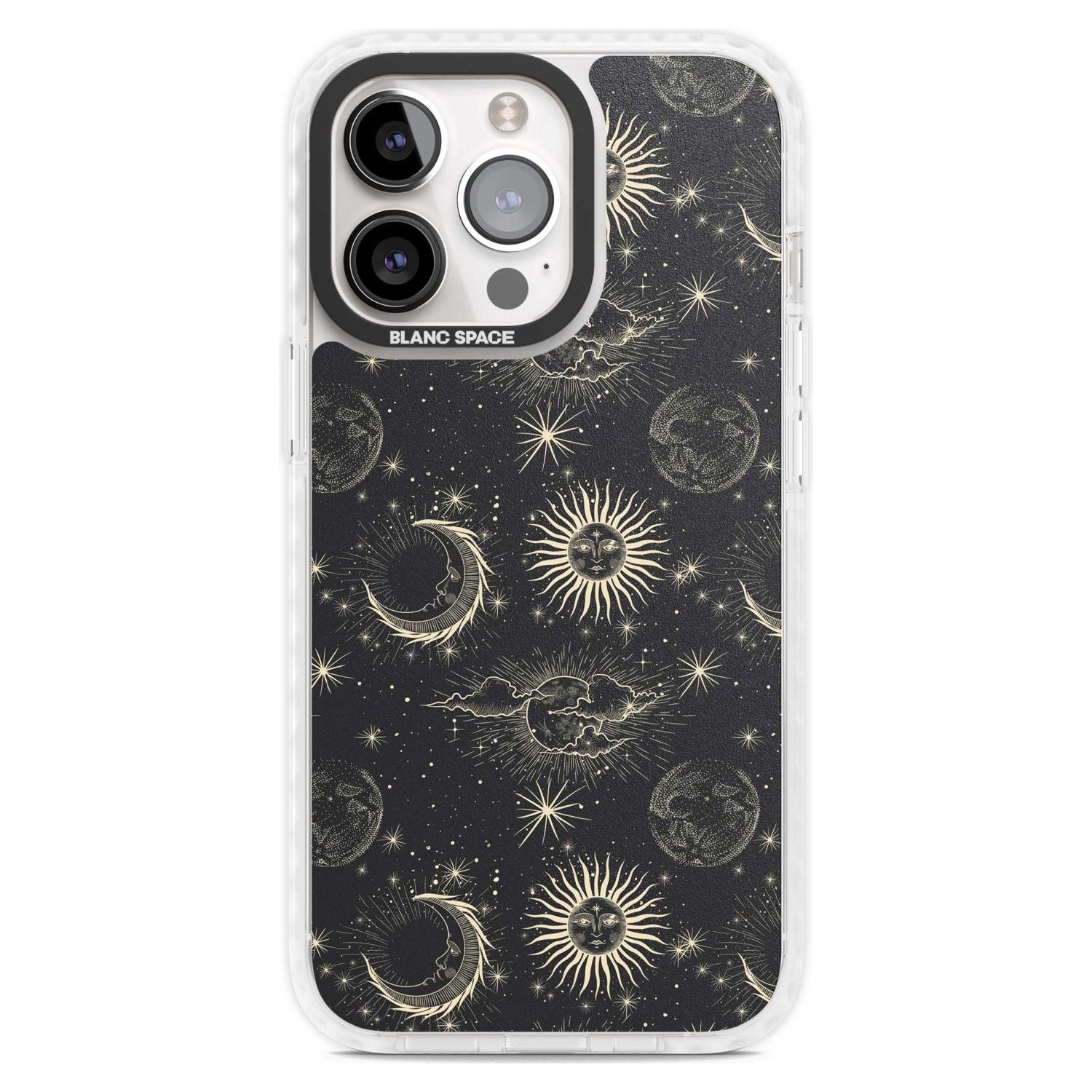 Large Suns, Moons & Clouds Astrological Phone Case iPhone 15 Pro Max / Magsafe Impact Case,iPhone 15 Pro / Magsafe Impact Case Blanc Space