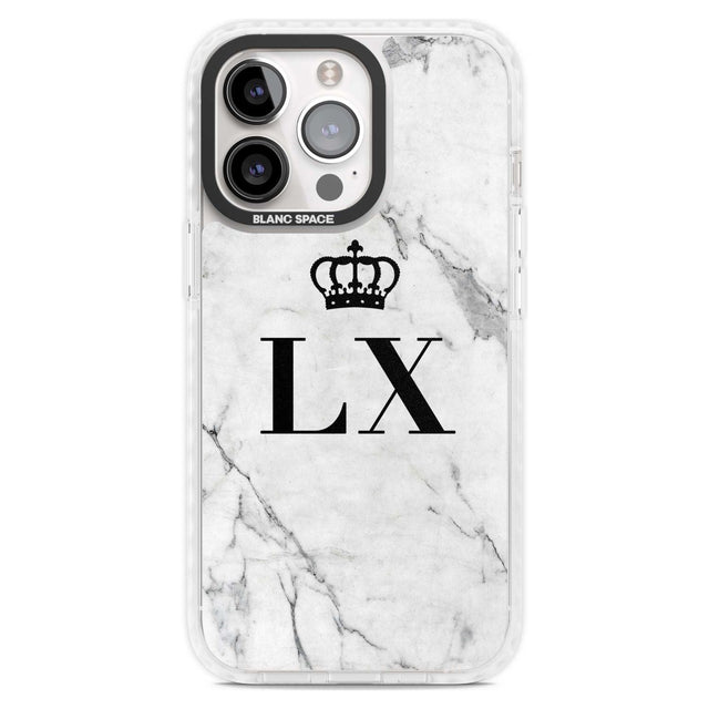 Personalised Initials with Crown on White Marble Custom Phone Case iPhone 15 Pro Max / Magsafe Impact Case,iPhone 15 Pro / Magsafe Impact Case Blanc Space