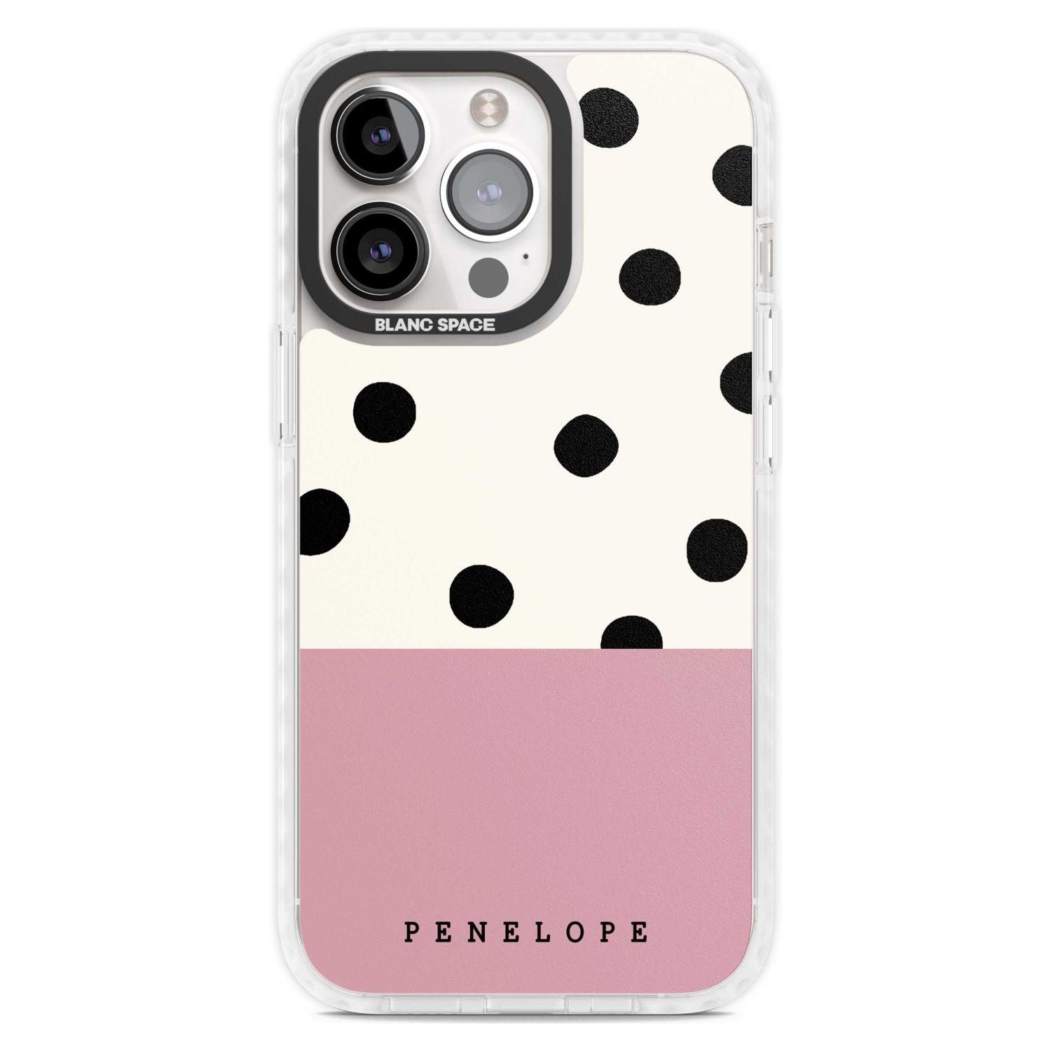 Personalised Pink Border Polka Dot Custom Phone Case iPhone 15 Pro Max / Magsafe Impact Case,iPhone 15 Pro / Magsafe Impact Case Blanc Space