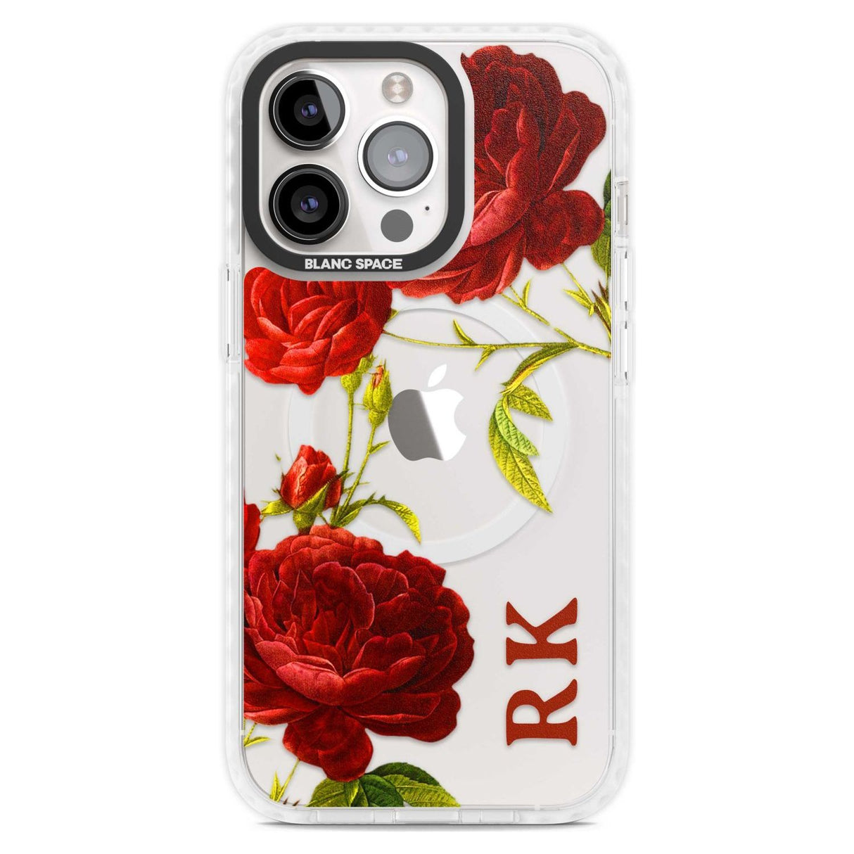 Personalised Clear Vintage Floral Red Roses Custom Phone Case iPhone 15 Pro Max / Magsafe Impact Case,iPhone 15 Pro / Magsafe Impact Case Blanc Space