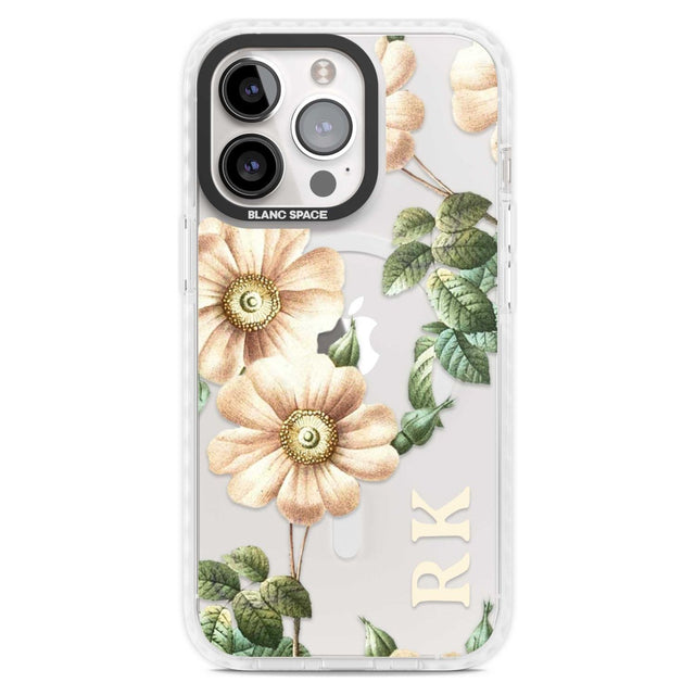 Personalised Clear Vintage Floral Cream Anemones Custom Phone Case iPhone 15 Pro Max / Magsafe Impact Case,iPhone 15 Pro / Magsafe Impact Case Blanc Space