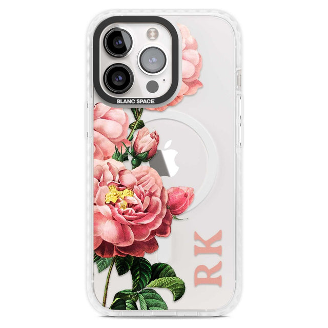 Personalised Clear Vintage Floral Pink Peonies Custom Phone Case iPhone 15 Pro Max / Magsafe Impact Case,iPhone 15 Pro / Magsafe Impact Case Blanc Space
