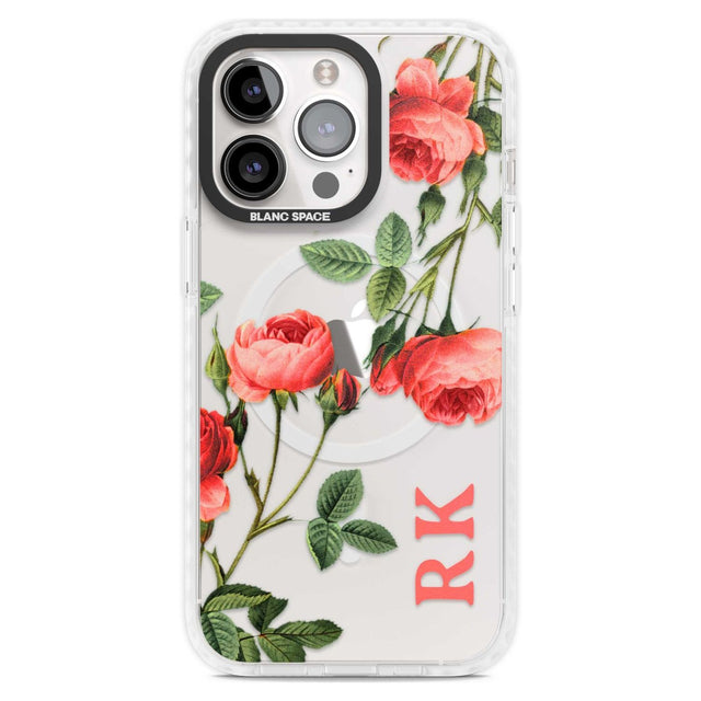 Personalised Clear Vintage Floral Pink Roses Custom Phone Case iPhone 15 Pro Max / Magsafe Impact Case,iPhone 15 Pro / Magsafe Impact Case Blanc Space