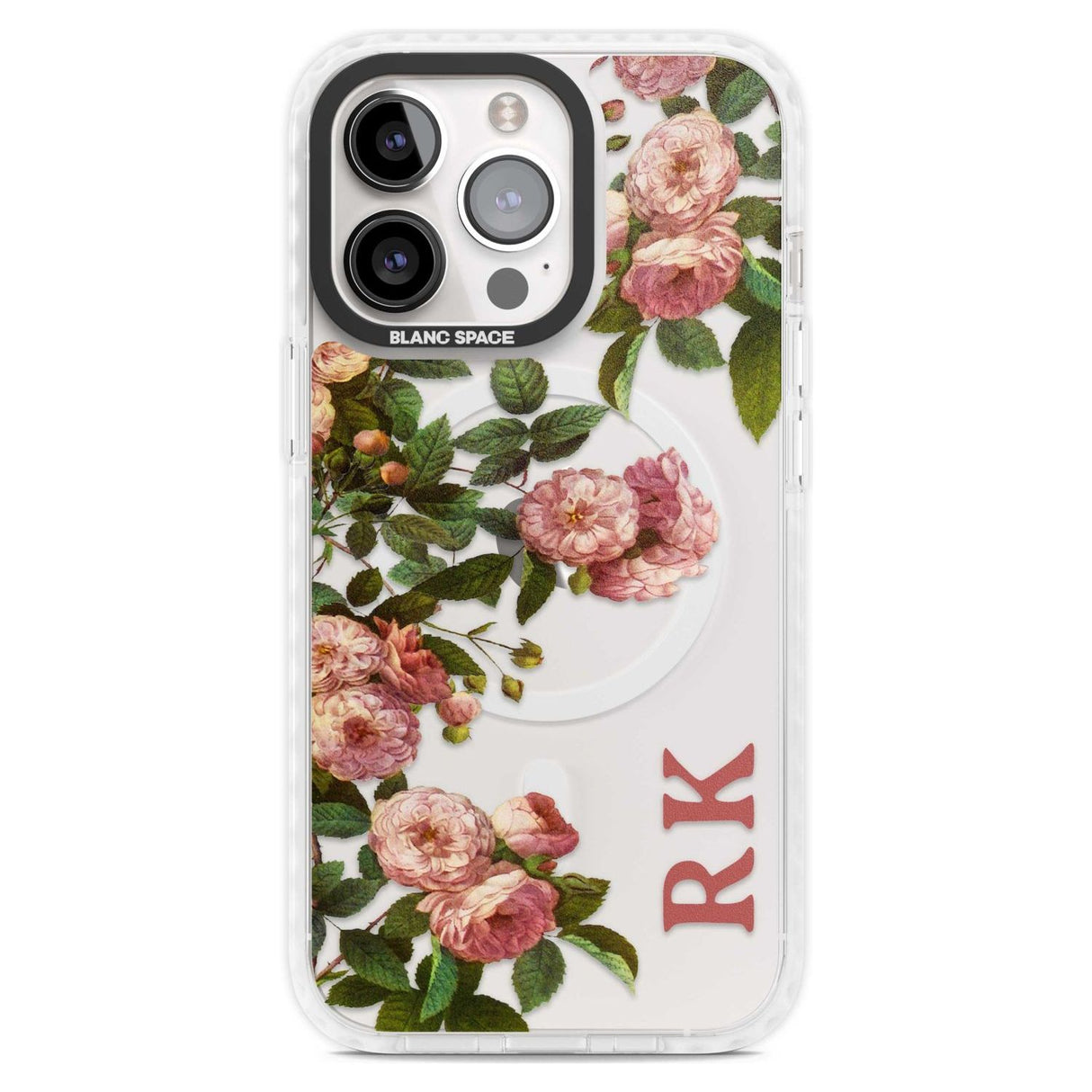 Personalised Clear Vintage Floral Pink Garden Roses Custom Phone Case iPhone 15 Pro Max / Magsafe Impact Case,iPhone 15 Pro / Magsafe Impact Case Blanc Space