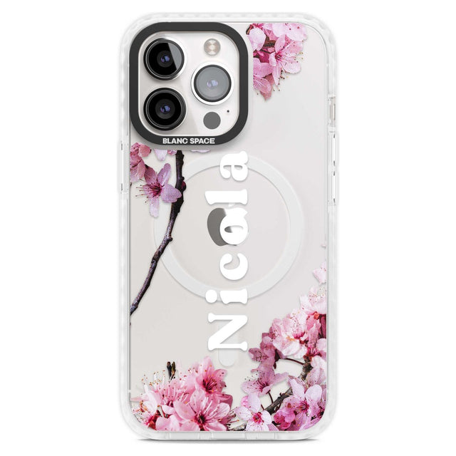 Personalised Cherry Blossoms with Text Custom Phone Case iPhone 15 Pro Max / Magsafe Impact Case,iPhone 15 Pro / Magsafe Impact Case Blanc Space