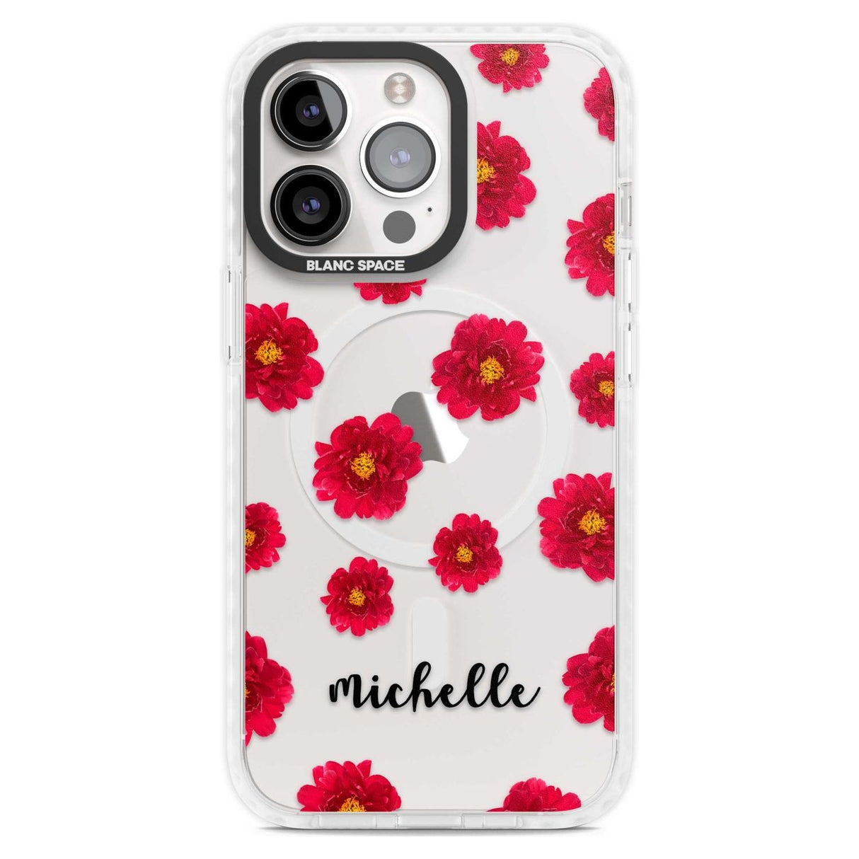 Personalised Red Peonies & Cursive Custom Phone Case iPhone 15 Pro Max / Magsafe Impact Case,iPhone 15 Pro / Magsafe Impact Case Blanc Space