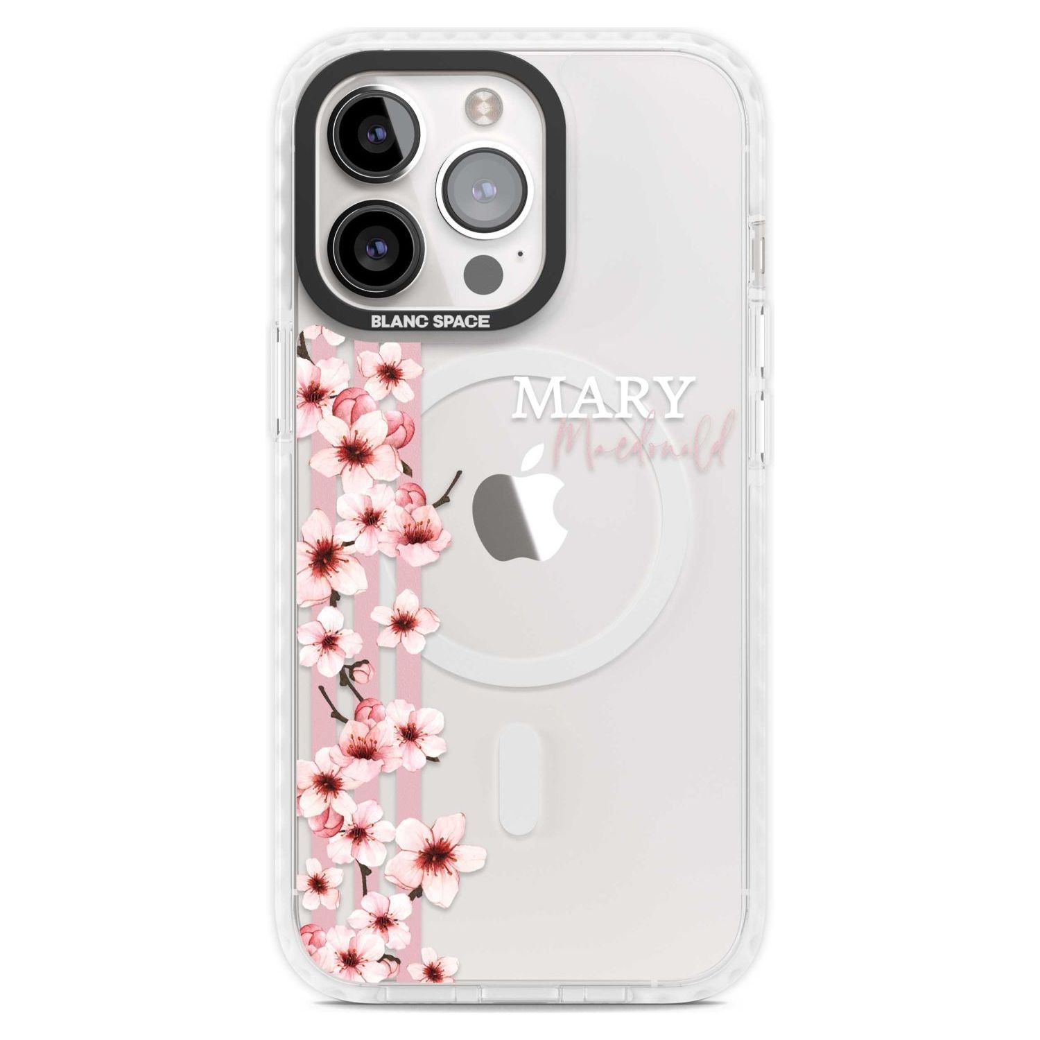 Personalised Cherry Blossoms & Stripes Custom Phone Case iPhone 15 Pro Max / Magsafe Impact Case,iPhone 15 Pro / Magsafe Impact Case Blanc Space