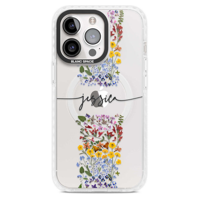Personalised Wildflower Floral Stripe Personalised Custom Phone Case iPhone 15 Pro Max / Magsafe Impact Case,iPhone 15 Pro / Magsafe Impact Case Blanc Space
