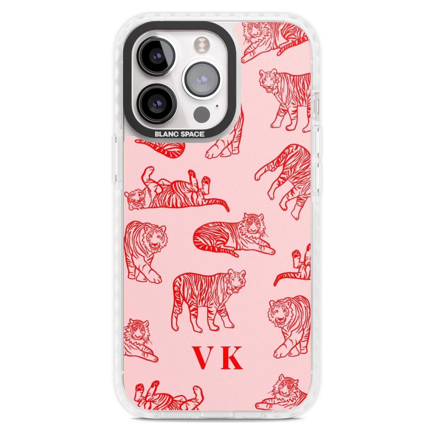 Personalised Red Tiger Outlines on Pink Custom Phone Case iPhone 15 Pro Max / Magsafe Impact Case,iPhone 15 Pro / Magsafe Impact Case Blanc Space