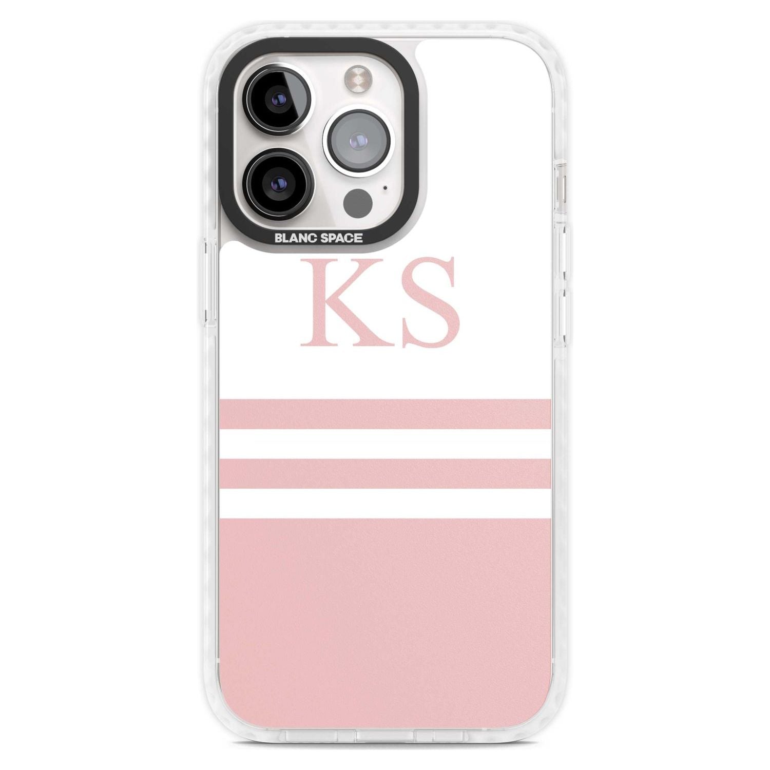Personalised Minimal Pink Stripes & Initials Custom Phone Case iPhone 15 Pro Max / Magsafe Impact Case,iPhone 15 Pro / Magsafe Impact Case Blanc Space