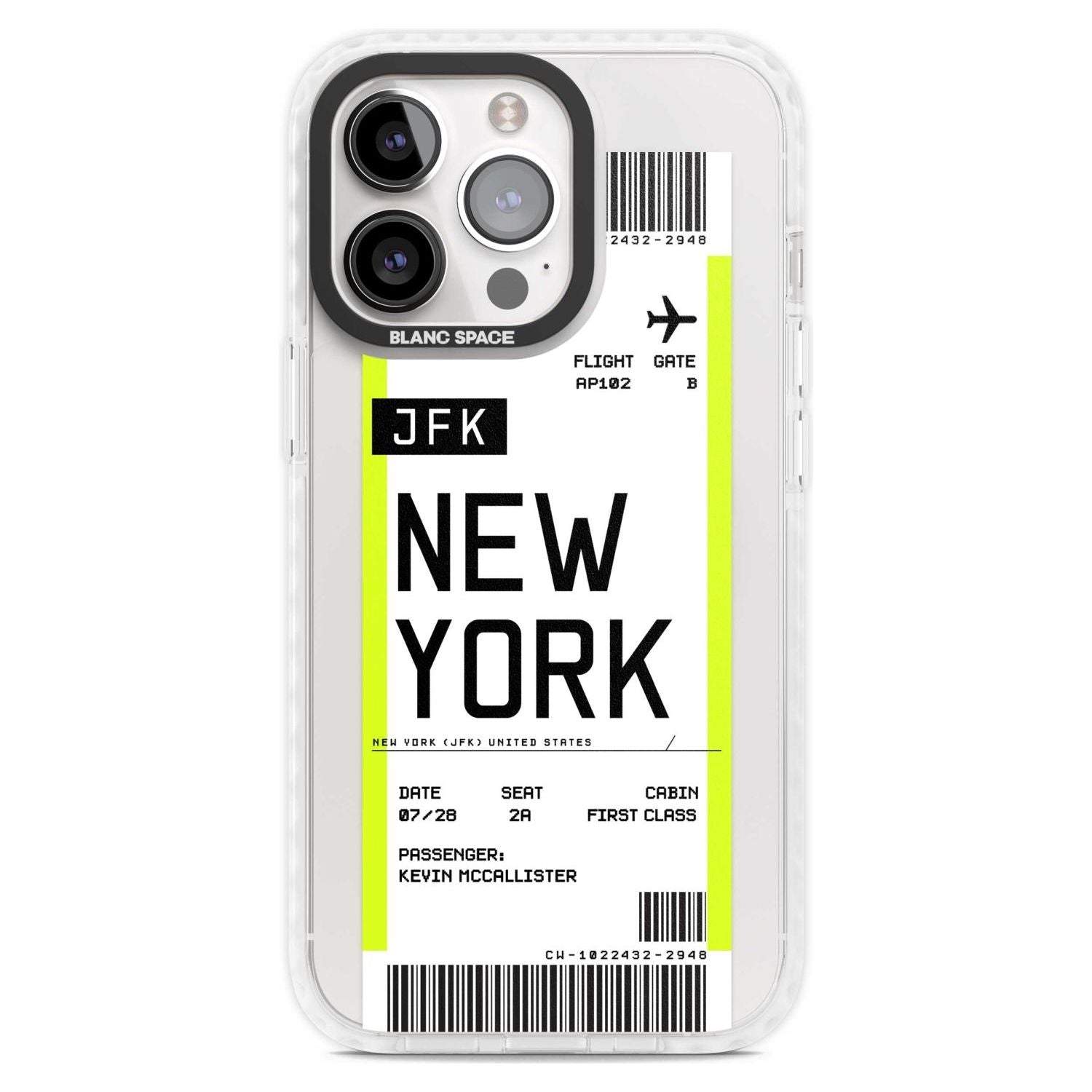 Personalised New York Boarding Pass Custom Phone Case iPhone 15 Pro Max / Magsafe Impact Case,iPhone 15 Pro / Magsafe Impact Case Blanc Space