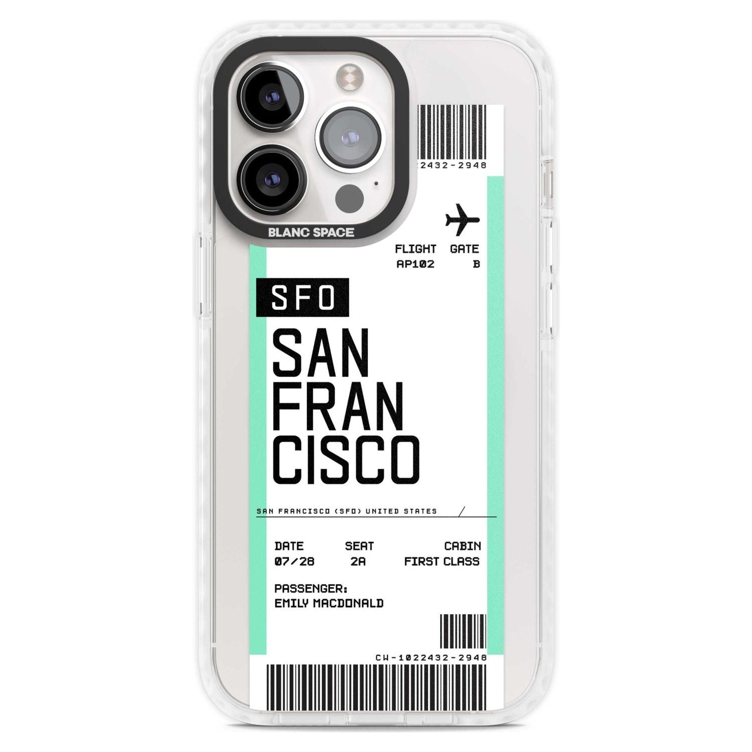 Personalised San Francisco Boarding Pass Custom Phone Case iPhone 15 Pro Max / Magsafe Impact Case,iPhone 15 Pro / Magsafe Impact Case Blanc Space