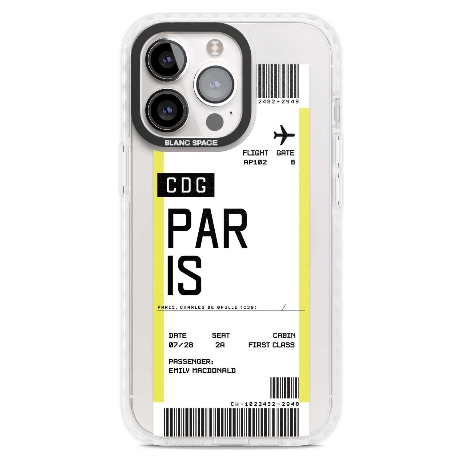 Personalised Paris Boarding Pass Custom Phone Case iPhone 15 Pro Max / Magsafe Impact Case,iPhone 15 Pro / Magsafe Impact Case Blanc Space