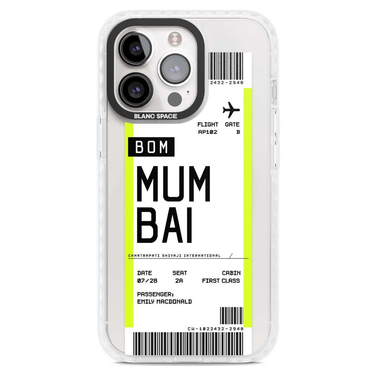 Personalised Mumbai Boarding Pass Custom Phone Case iPhone 15 Pro Max / Magsafe Impact Case,iPhone 15 Pro / Magsafe Impact Case Blanc Space