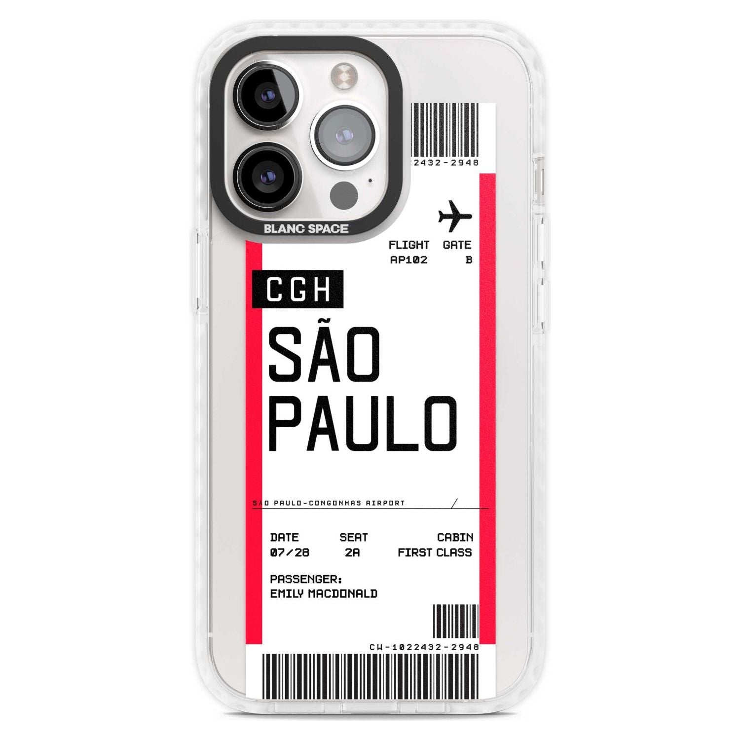 Personalised São Paulo Boarding Pass Custom Phone Case iPhone 15 Pro Max / Magsafe Impact Case,iPhone 15 Pro / Magsafe Impact Case Blanc Space