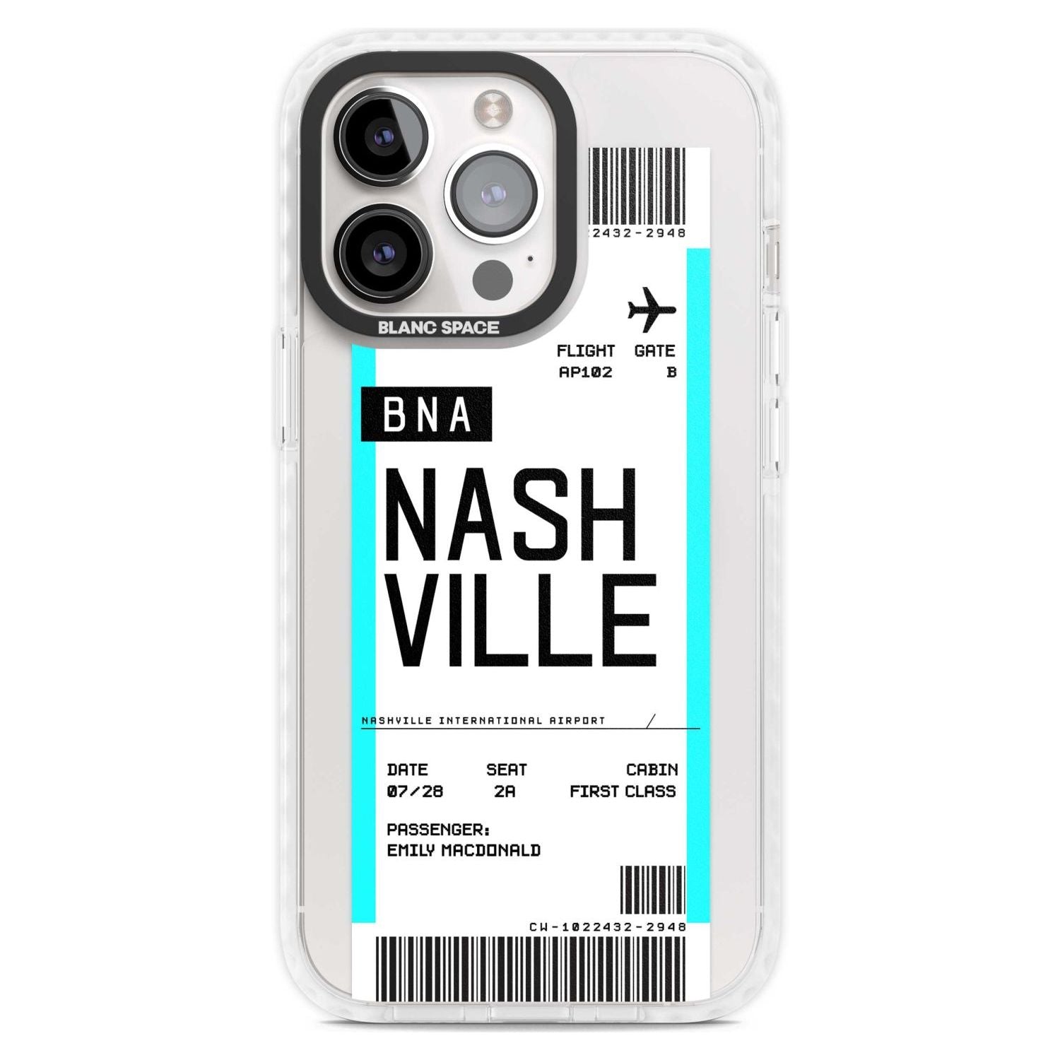 Personalised Nashville Boarding Pass Custom Phone Case iPhone 15 Pro Max / Magsafe Impact Case,iPhone 15 Pro / Magsafe Impact Case Blanc Space