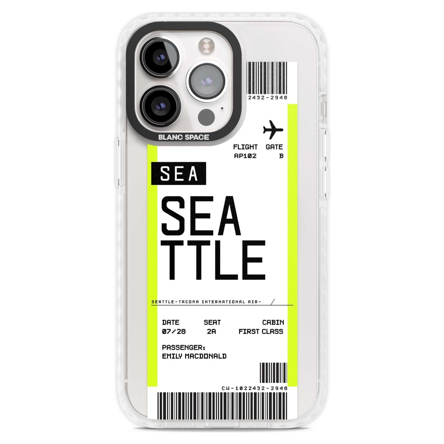 Personalised Seattle Boarding Pass Custom Phone Case iPhone 15 Pro Max / Magsafe Impact Case,iPhone 15 Pro / Magsafe Impact Case Blanc Space