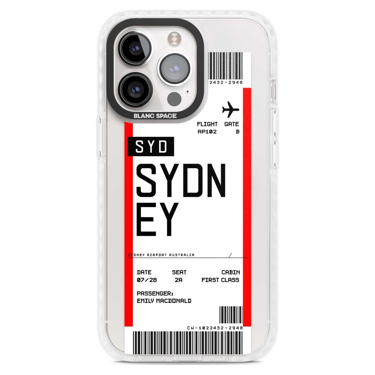 Personalised Sydney Boarding Pass Custom Phone Case iPhone 15 Pro Max / Magsafe Impact Case,iPhone 15 Pro / Magsafe Impact Case Blanc Space