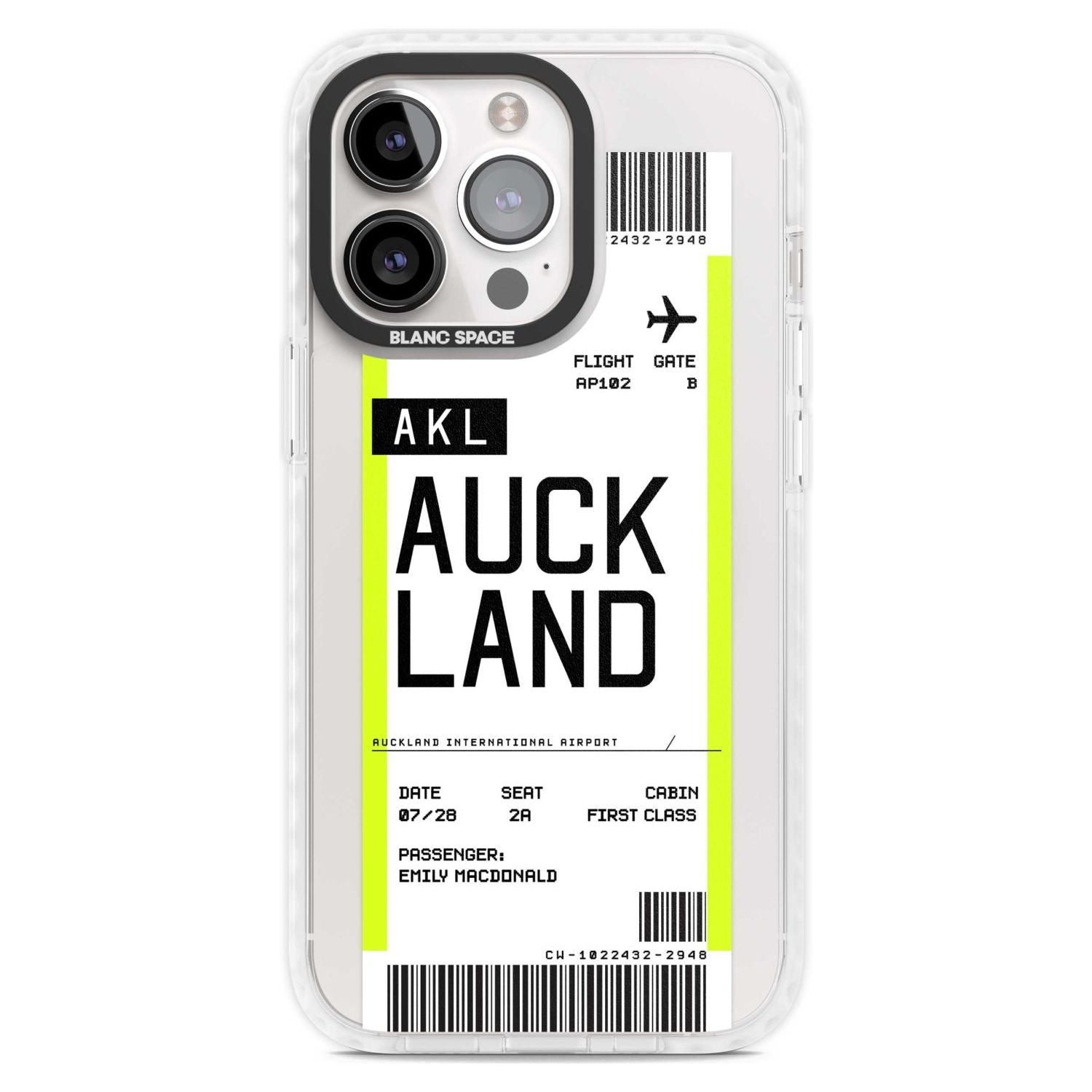 Personalised Auckland Boarding Pass Custom Phone Case iPhone 15 Pro Max / Magsafe Impact Case,iPhone 15 Pro / Magsafe Impact Case Blanc Space