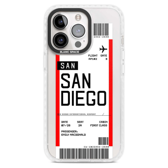 Personalised San Diego Boarding Pass Custom Phone Case iPhone 15 Pro Max / Magsafe Impact Case,iPhone 15 Pro / Magsafe Impact Case Blanc Space
