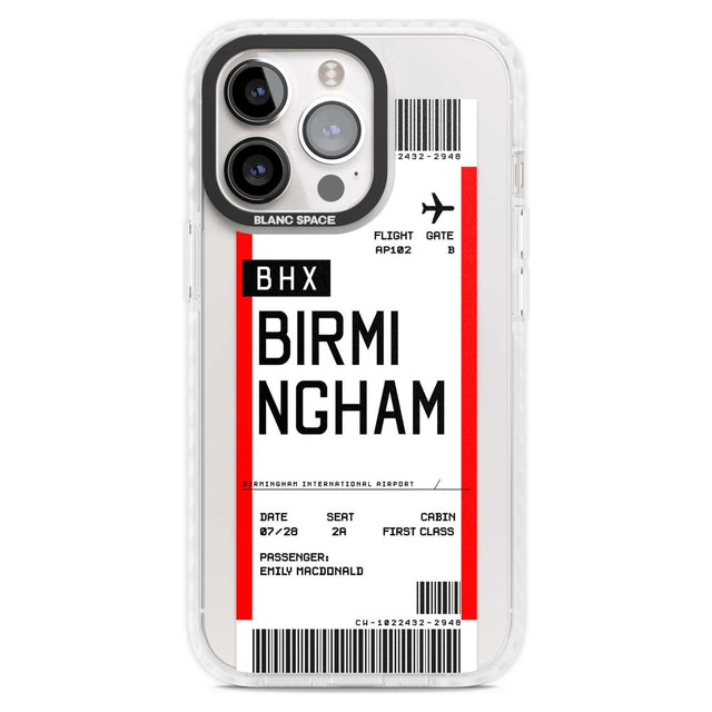Personalised Birmingham Boarding Pass Custom Phone Case iPhone 15 Pro Max / Magsafe Impact Case,iPhone 15 Pro / Magsafe Impact Case Blanc Space