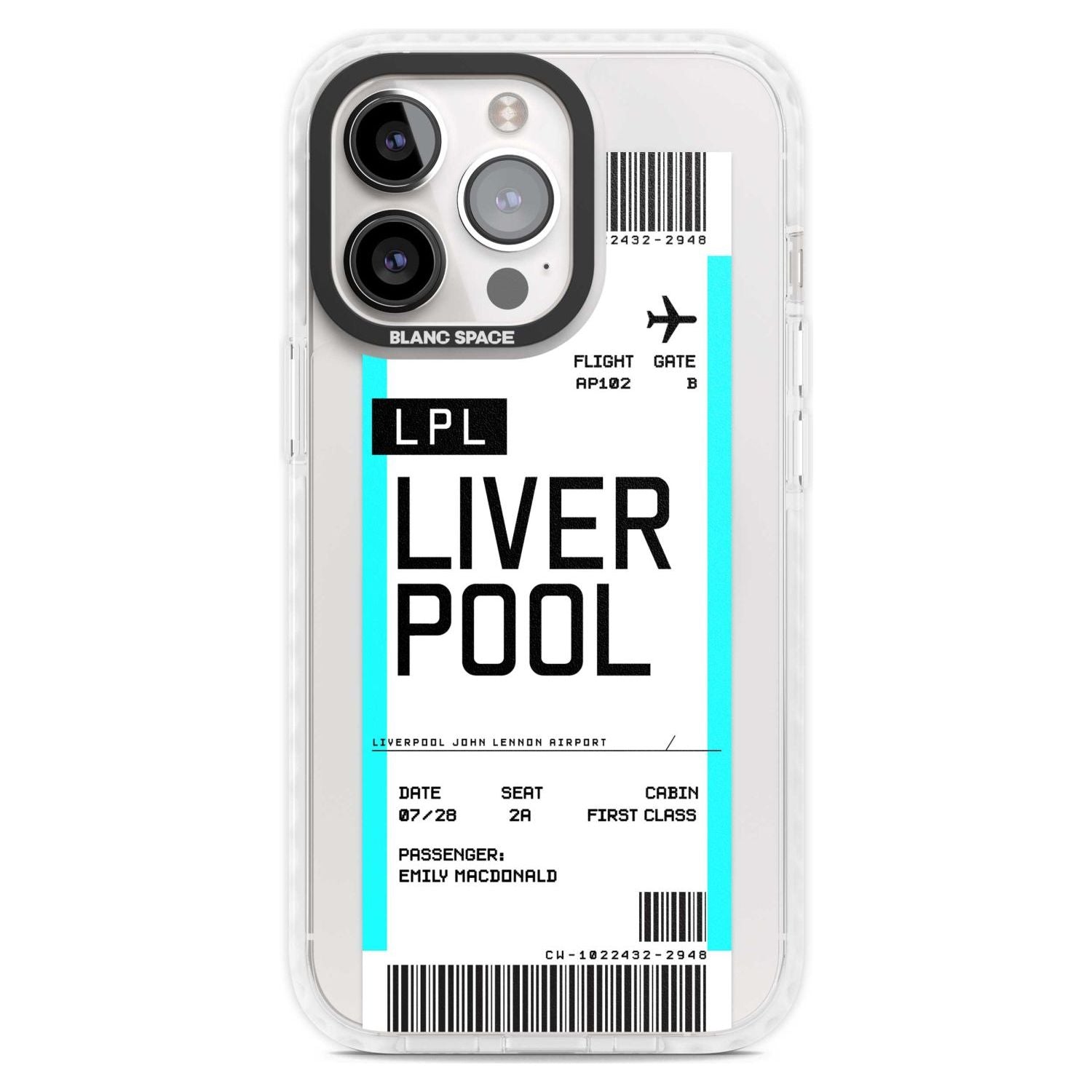 Personalised Liverpool Boarding Pass Custom Phone Case iPhone 15 Pro Max / Magsafe Impact Case,iPhone 15 Pro / Magsafe Impact Case Blanc Space