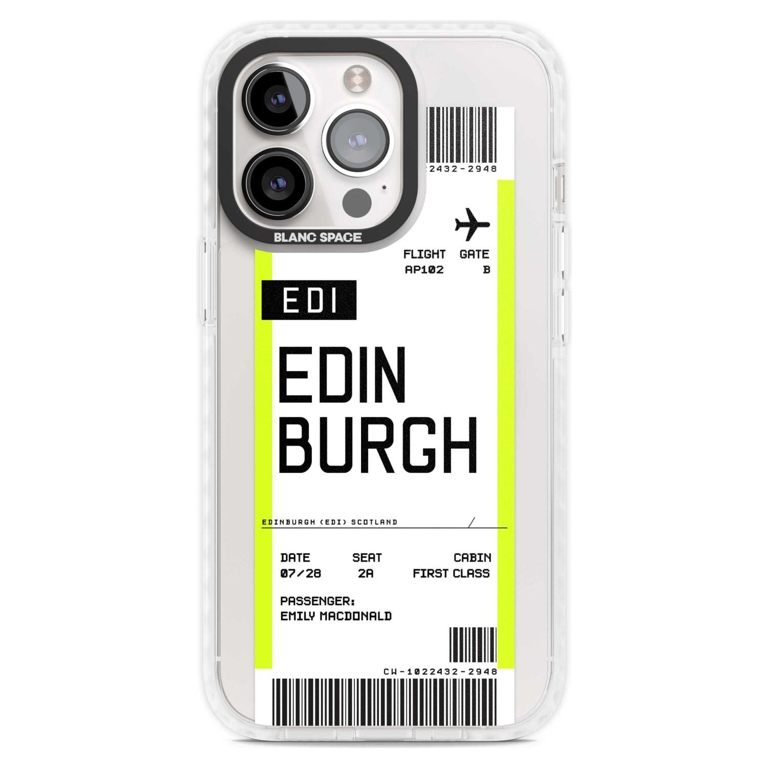 Personalised Edinburgh Boarding Pass Custom Phone Case iPhone 15 Pro Max / Magsafe Impact Case,iPhone 15 Pro / Magsafe Impact Case Blanc Space