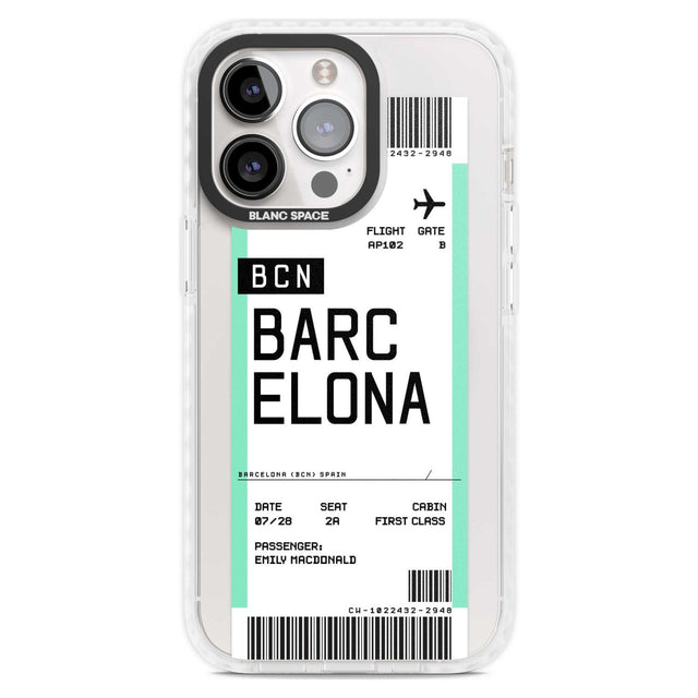 Personalised Barcelona Boarding Pass Custom Phone Case iPhone 15 Pro Max / Magsafe Impact Case,iPhone 15 Pro / Magsafe Impact Case Blanc Space