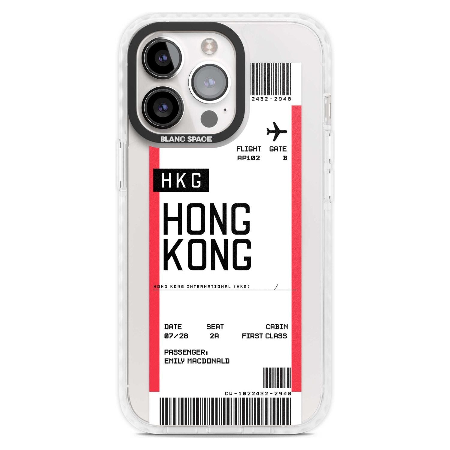 Personalised Hong Kong Boarding Pass Custom Phone Case iPhone 15 Pro Max / Magsafe Impact Case,iPhone 15 Pro / Magsafe Impact Case Blanc Space
