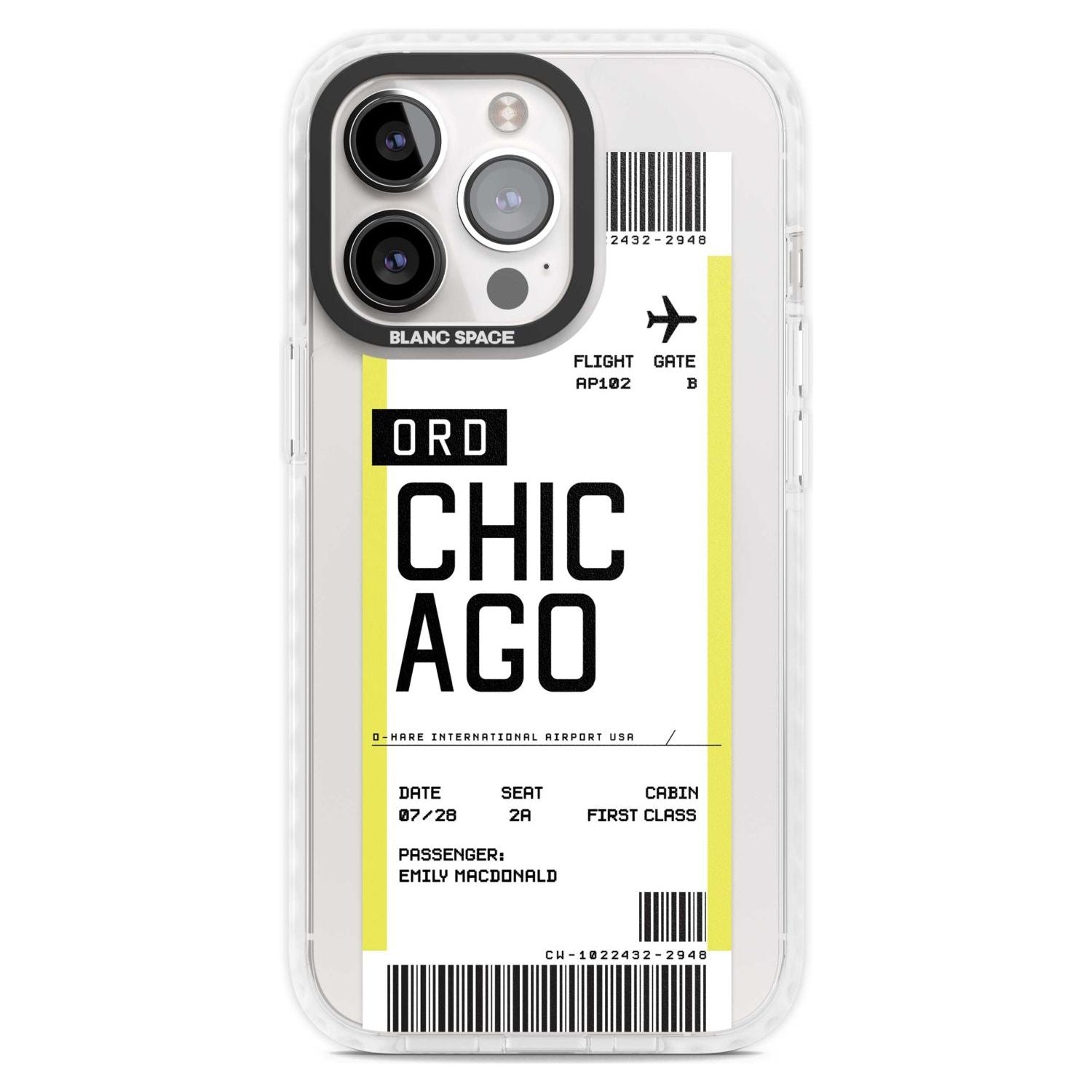 Personalised Chicago Boarding Pass Custom Phone Case iPhone 15 Pro Max / Magsafe Impact Case,iPhone 15 Pro / Magsafe Impact Case Blanc Space