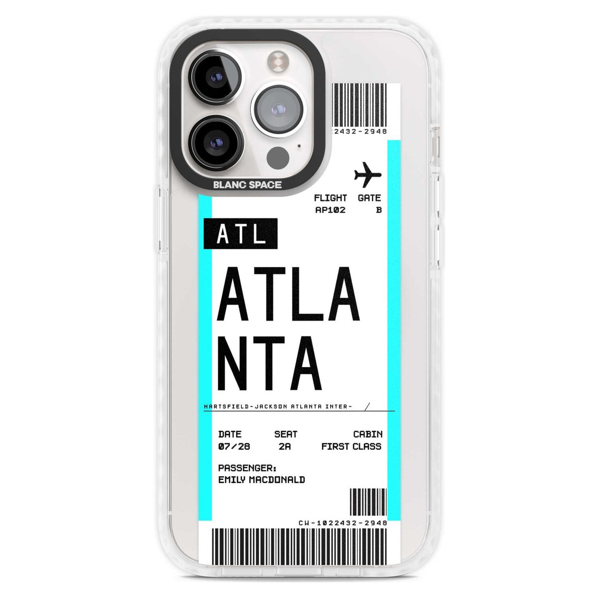 Personalised Atlanta Boarding Pass Custom Phone Case iPhone 15 Pro Max / Magsafe Impact Case,iPhone 15 Pro / Magsafe Impact Case Blanc Space