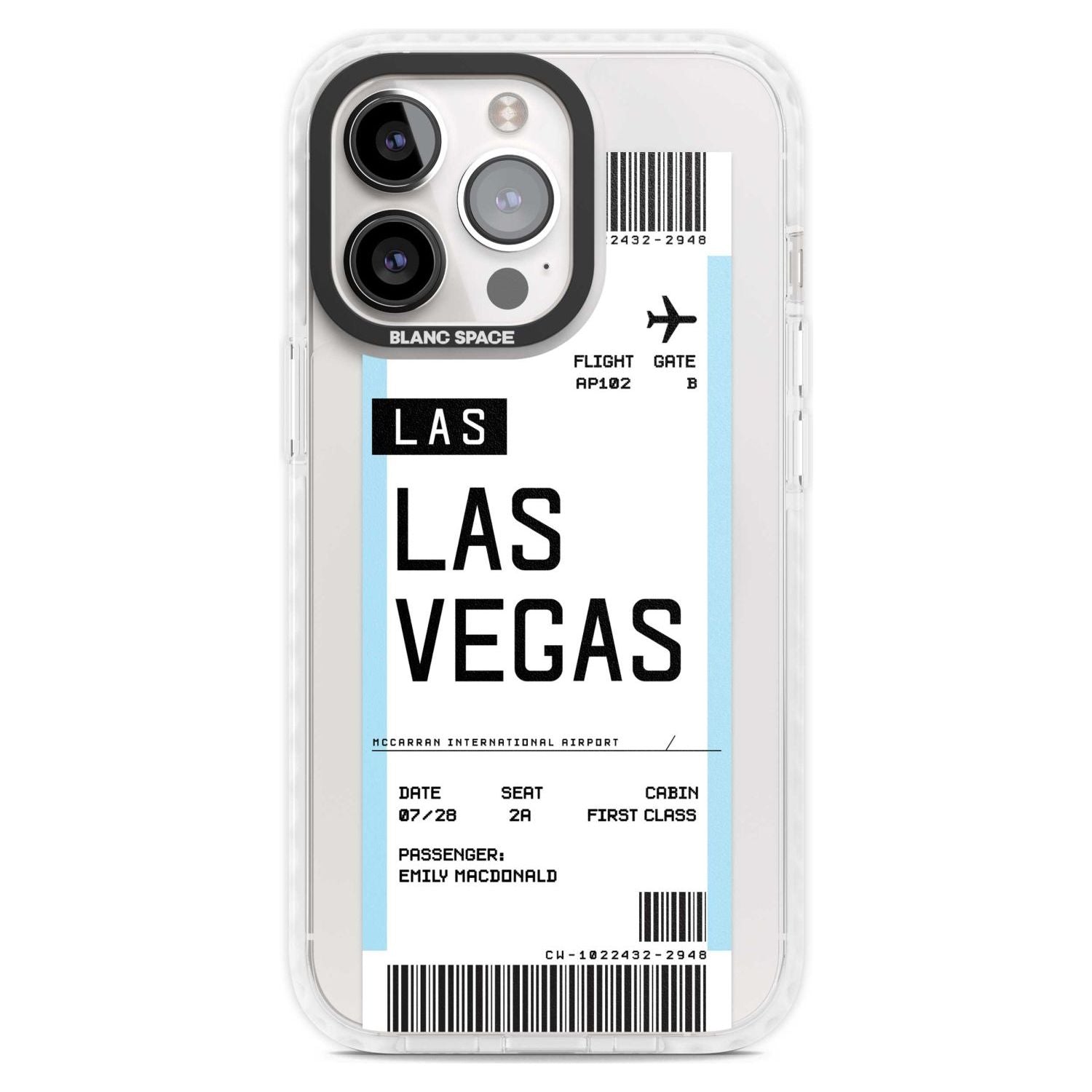 Personalised Las Vegas Boarding Pass Custom Phone Case iPhone 15 Pro Max / Magsafe Impact Case,iPhone 15 Pro / Magsafe Impact Case Blanc Space