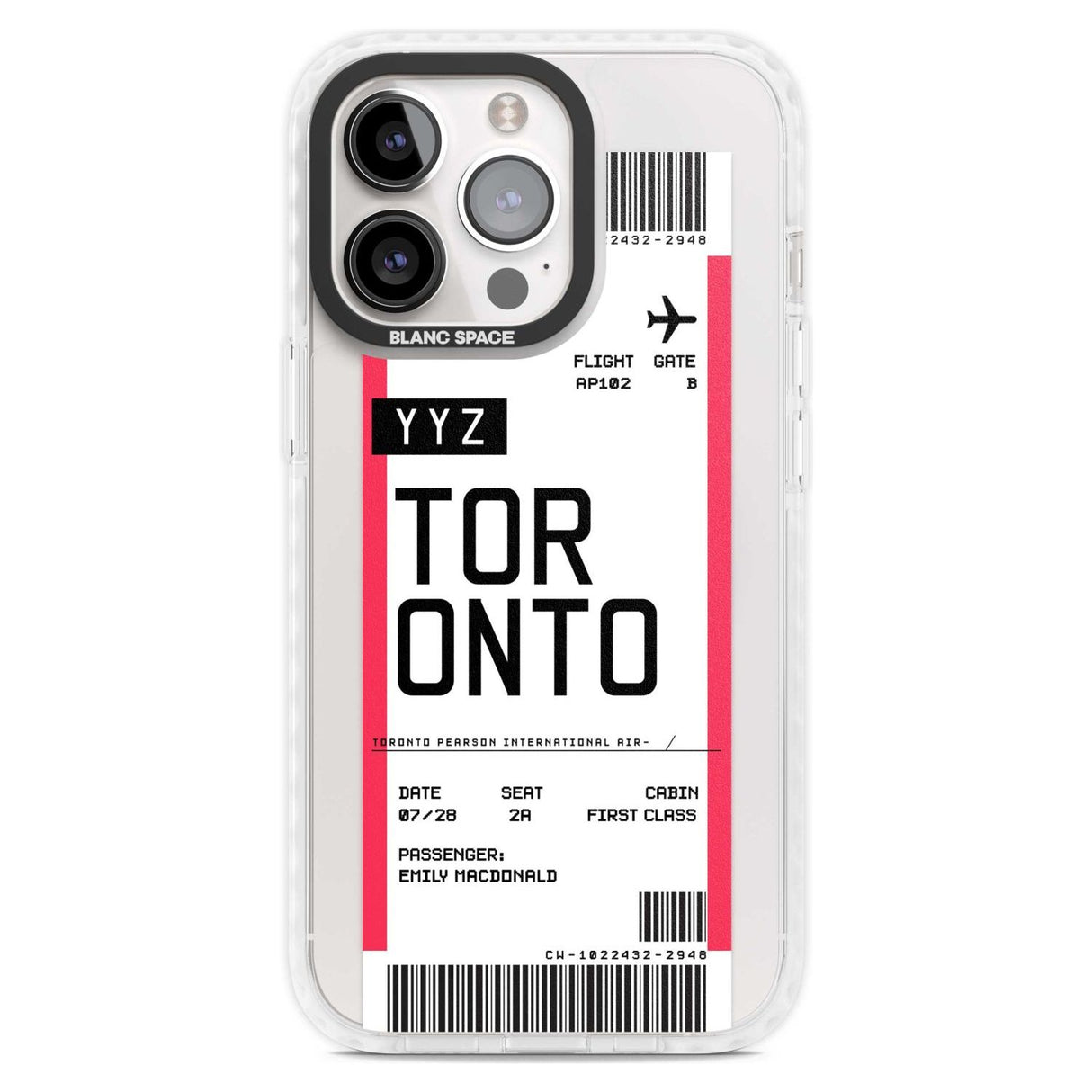 Personalised Toronto Boarding Pass Custom Phone Case iPhone 15 Pro Max / Magsafe Impact Case,iPhone 15 Pro / Magsafe Impact Case Blanc Space