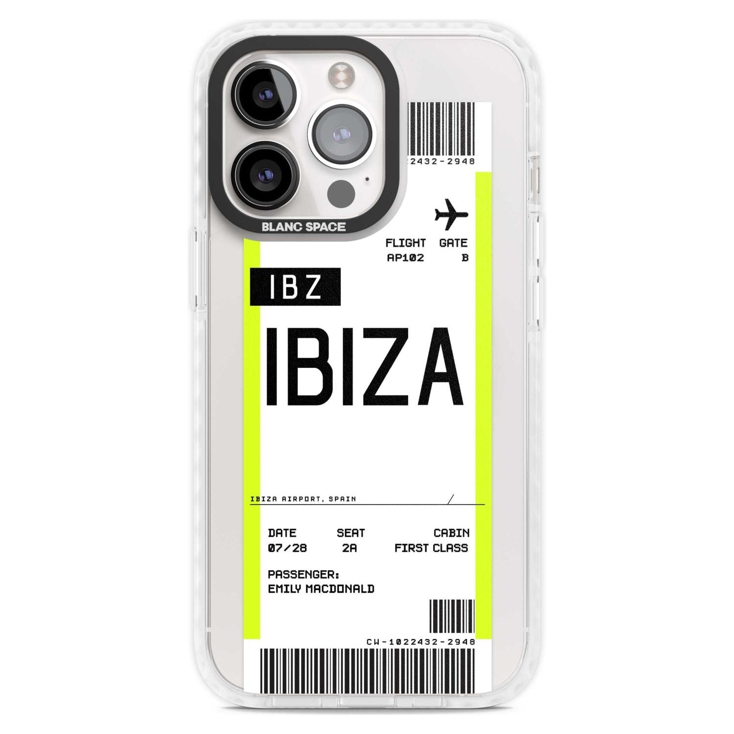 Personalised Ibiza Boarding Pass Custom Phone Case iPhone 15 Pro Max / Magsafe Impact Case,iPhone 15 Pro / Magsafe Impact Case Blanc Space
