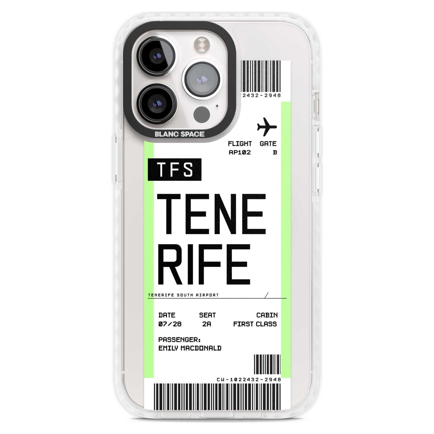 Personalised Tenerife Boarding Pass Custom Phone Case iPhone 15 Pro Max / Magsafe Impact Case,iPhone 15 Pro / Magsafe Impact Case Blanc Space