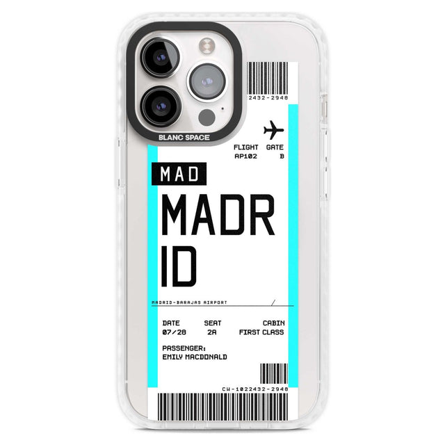 Personalised Madrid Boarding Pass Custom Phone Case iPhone 15 Pro Max / Magsafe Impact Case,iPhone 15 Pro / Magsafe Impact Case Blanc Space