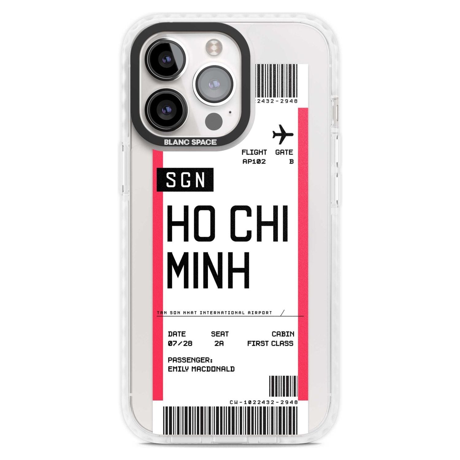 Personalised Ho Chi Minh City Boarding Pass Custom Phone Case iPhone 15 Pro Max / Magsafe Impact Case,iPhone 15 Pro / Magsafe Impact Case Blanc Space