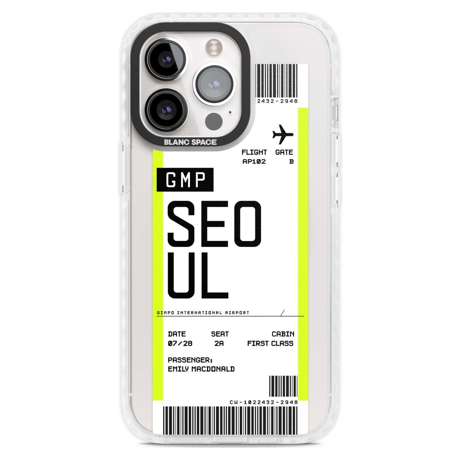 Personalised Seoul Boarding Pass Custom Phone Case iPhone 15 Pro Max / Magsafe Impact Case,iPhone 15 Pro / Magsafe Impact Case Blanc Space