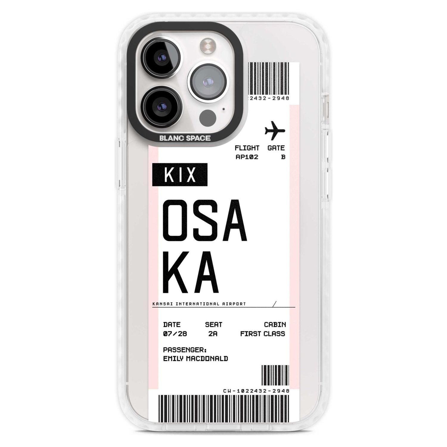 Personalised Osaka Boarding Pass Custom Phone Case iPhone 15 Pro Max / Magsafe Impact Case,iPhone 15 Pro / Magsafe Impact Case Blanc Space