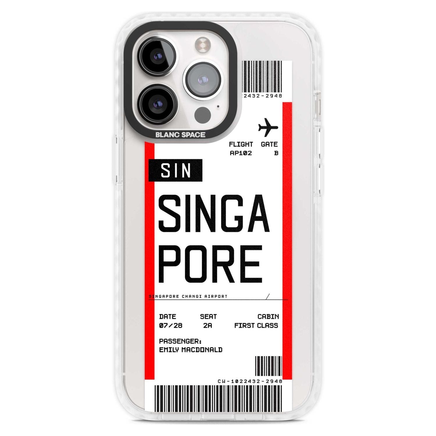 Personalised Singapore Boarding Pass Custom Phone Case iPhone 15 Pro Max / Magsafe Impact Case,iPhone 15 Pro / Magsafe Impact Case Blanc Space