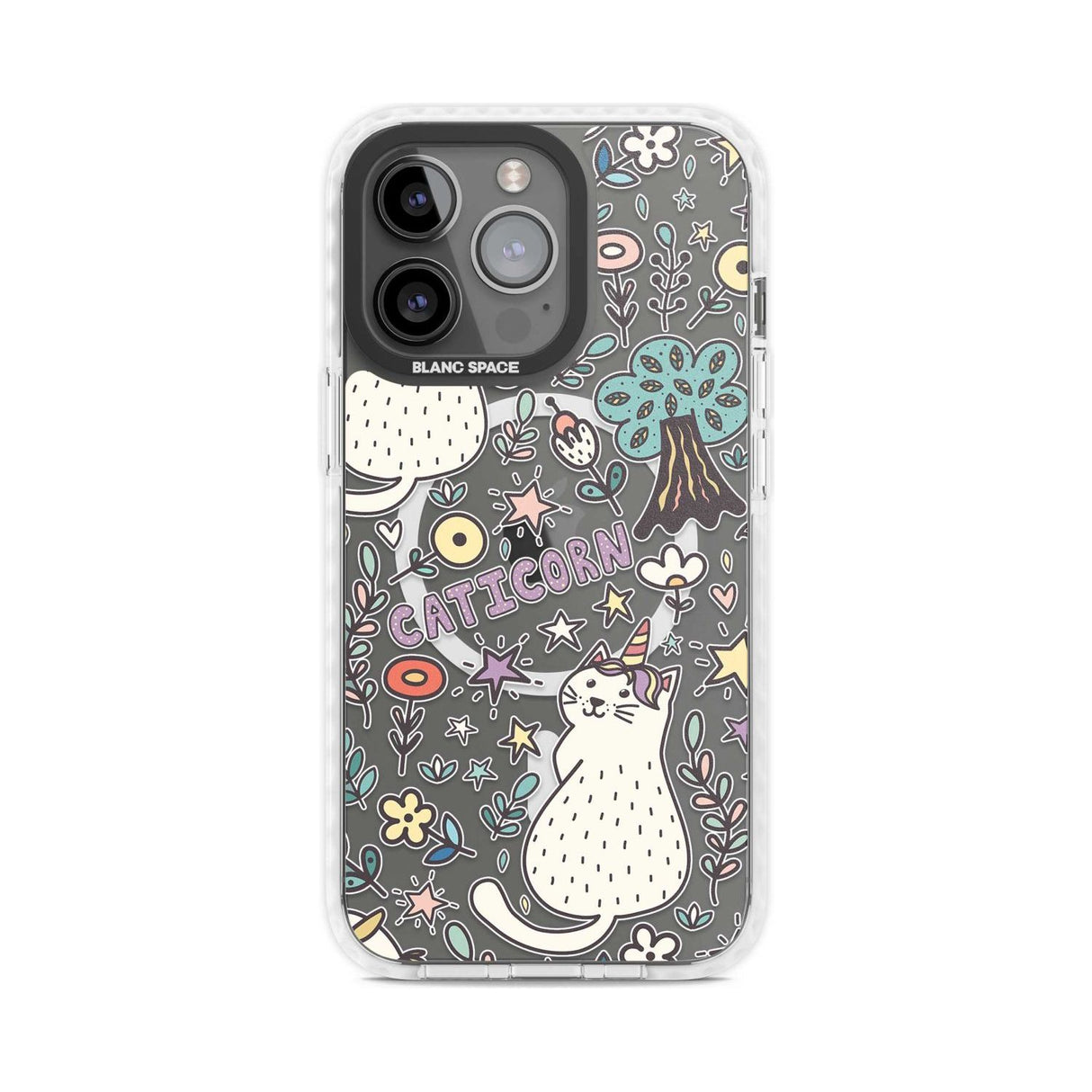 Caticorn pattern Phone Case iPhone 15 Pro Max / Magsafe Impact Case,iPhone 15 Pro / Magsafe Impact Case Blanc Space