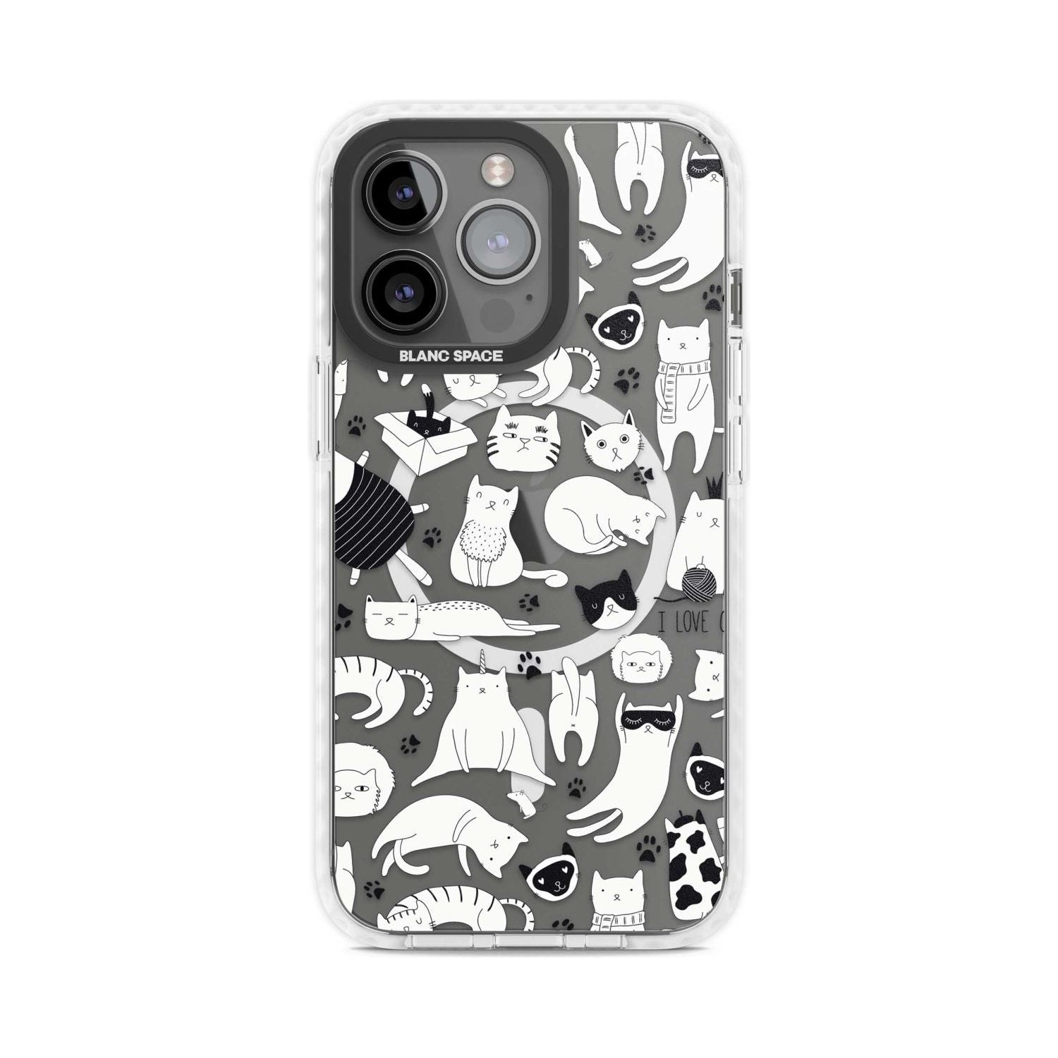 Cartoon Cat Collage - Black & White Phone Case iPhone 15 Pro Max / Magsafe Impact Case,iPhone 15 Pro / Magsafe Impact Case Blanc Space